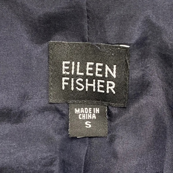 EILEEN FISHER Women’s Size S Open Front Textured Silk Jacket Blazer Navy Blue - Picture 5 of 8